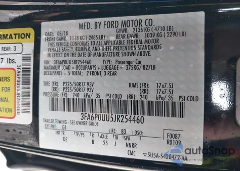 2018 Ford Fusion Hybrid S z USA, uszkodzony, nr VIN 3FA6P0UU5JR254460